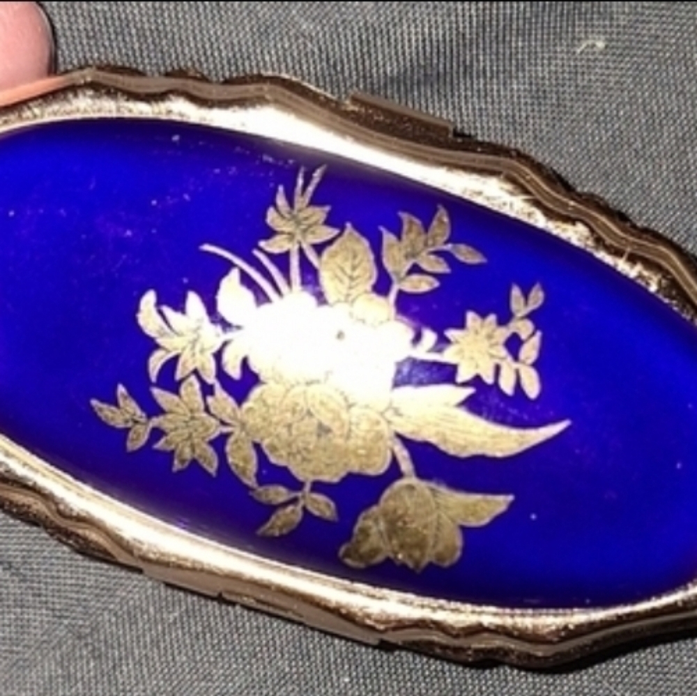 Blue Oval Mirror Ring Made in Japan Gold Tone - Picture 2 of 7